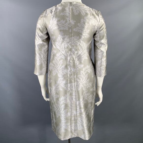 JIL SANDER Size 10 Grey Silver Polyester Silk Embossed A-Line Dress - Picture 4 of 7